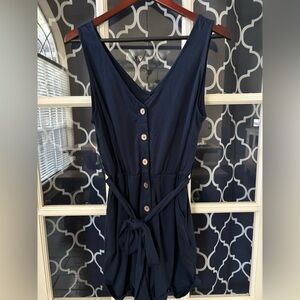 Cupshe Navy Button-Down Sleeveless Romper